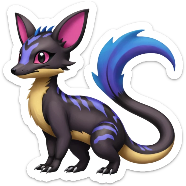 Rare epic aesthetic colorful Salandit-Noibat-Eevee-Civet-species-Fakemon-hybrid-creature, with markings, full body sticker