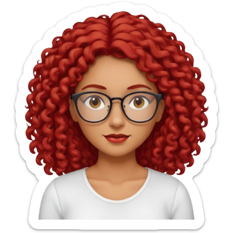 rizada peli roja tono fuerte , trigueña , con lentes y top blanco pelo largo  sticker