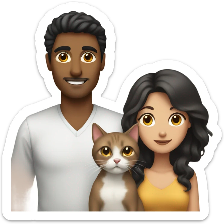 Brown man with black hair and white woman with brown hair with cats  sticker