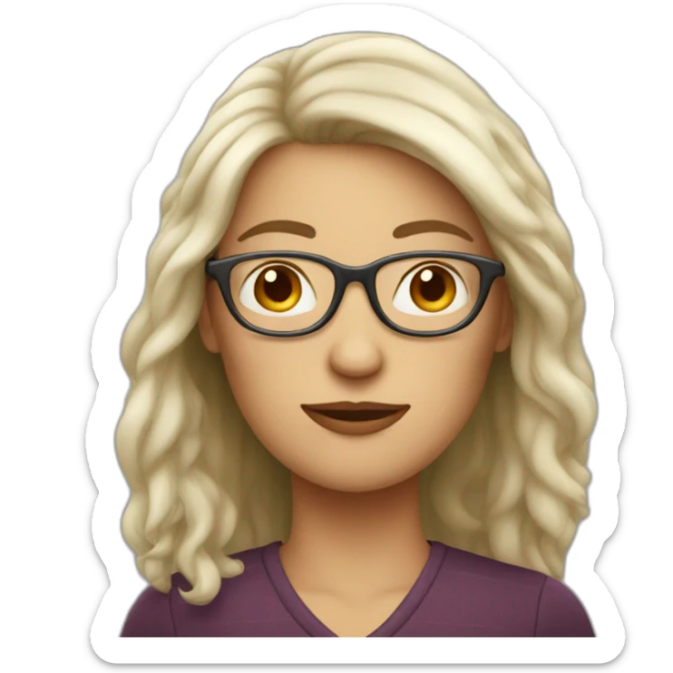 white burgundi woman with hair at eck level with glasses and big nose sticker