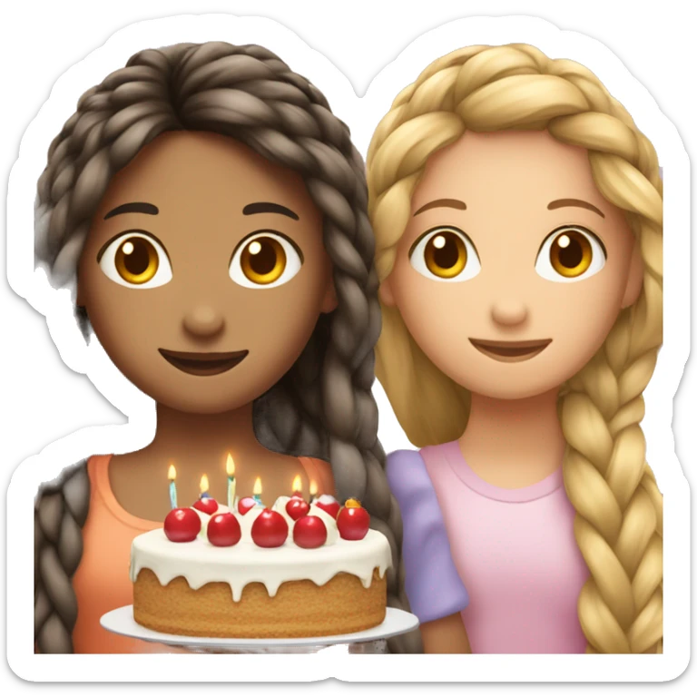 braided girl with cake and her friend with long straight hair sticker