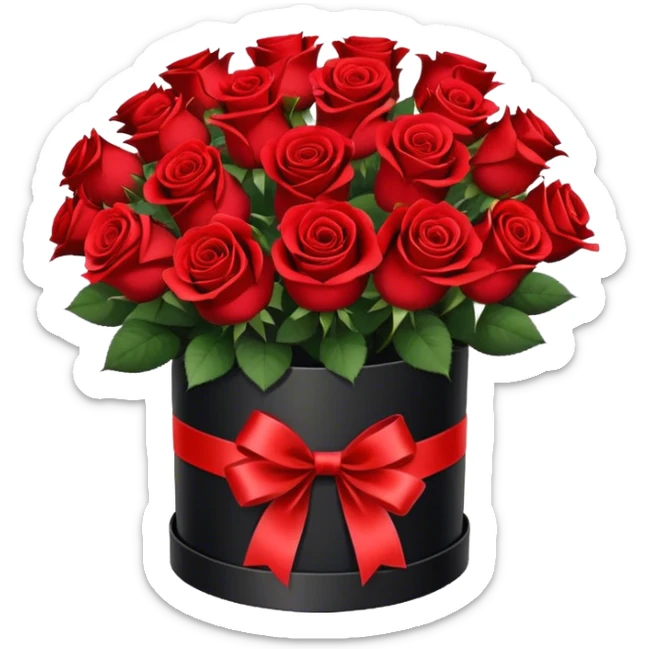 Designer bouquet of 15 red roses in a round black box  sticker
