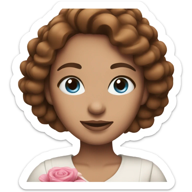 woman with blue eyes brown hair and pink bouquet in the hand sticker