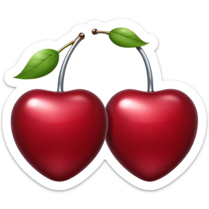 A pair of cherries emoji made of liquid silver chrome, smooth rounded shapes, glossy metallic surface, subtle sensual vibe, luxury sexy aesthetic, iOS emoji style, centered, clean white background sticker