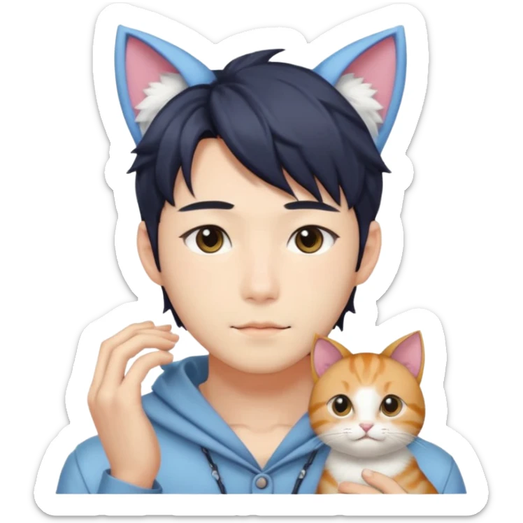  Korean Japanese Handsome Attractive Romantic Shoujo-Anime-style gentleMan with cat ears   sticker