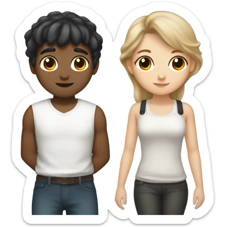 Cuddle lovers white boy with light brown hair and girl with black hair bangs sticker