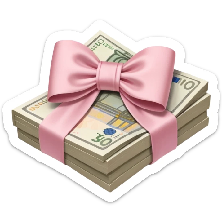 liasse de billets euros avec un noeud rose en satin rose poudré  sticker