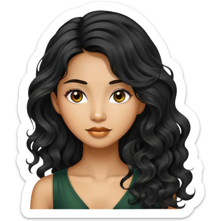 Alluring thai olive skin shiny long black wavy textured tousled hair sticker