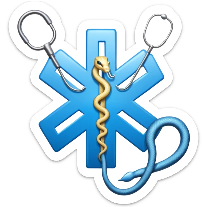 simple blue medical star of life symbol with white rod and snake emblem sticker