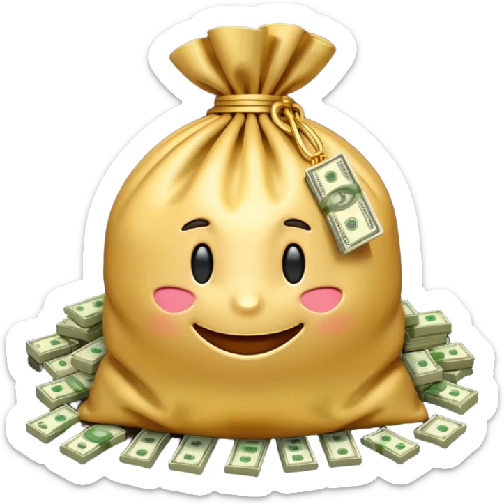 Luxury 3D emoji, overflowing money bag, stacks of cash, premium lighting, rich glossy look, ultra clean, transparent background


 sticker