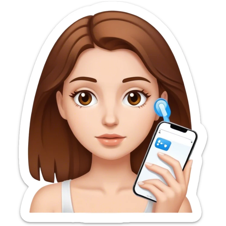 Brown hair, white  girl glass skin skincare on using phone cai sticker