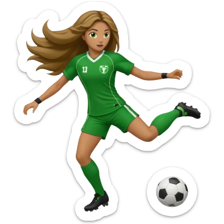 Long Haired Football Players, Female player, green cloth, full body kick ball sticker