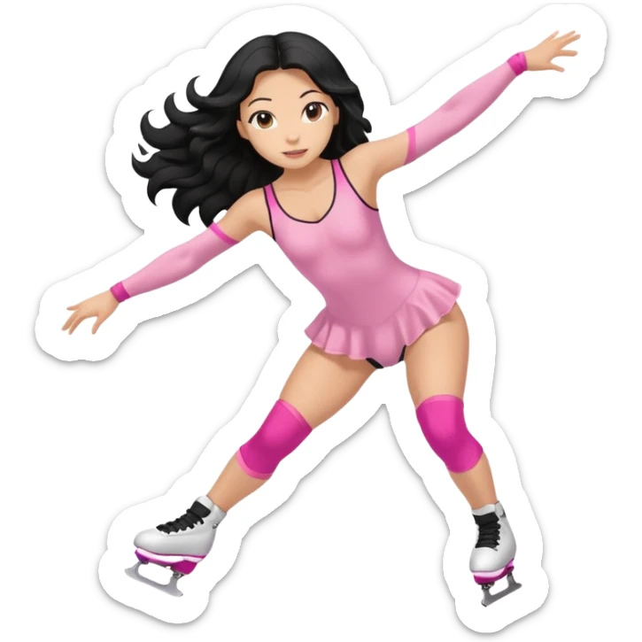 una patinadora con pelo negro largo y ondulado en las puntas con un mallot de color patinando  sticker