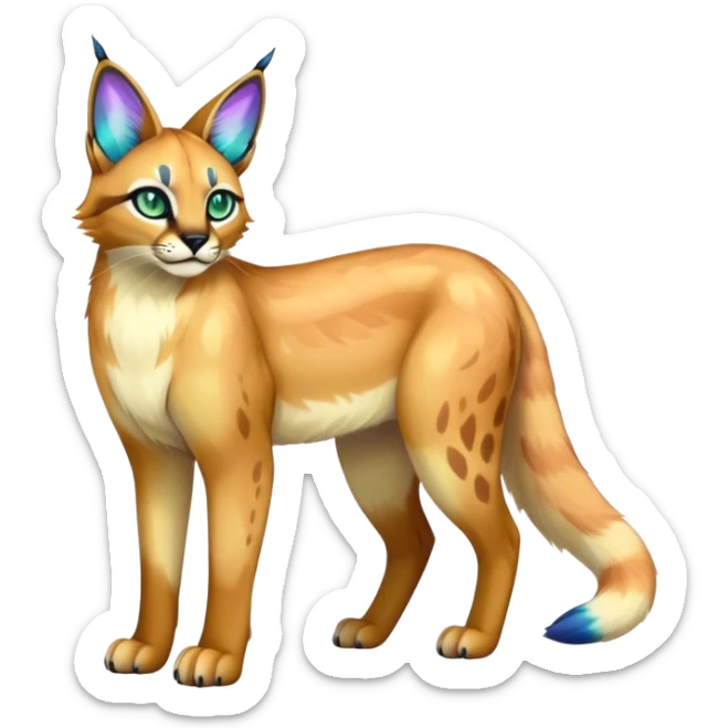 An iridescent transparent luminescent colorful fantasy-lynx-caracal-serval-fakemon-creature-hybrid sticker