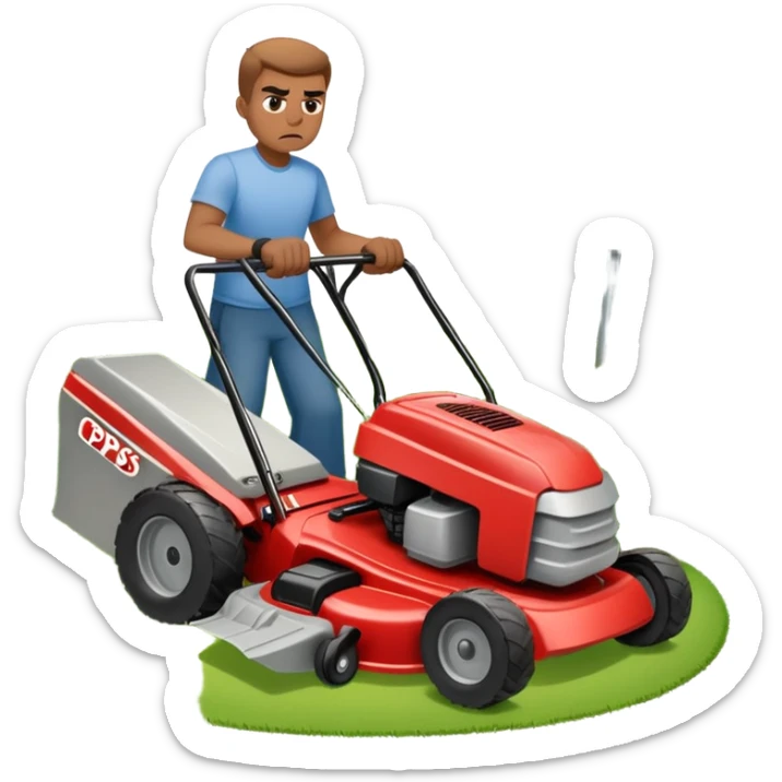 angry guy pushing lawn mower holding sign that says “cps took my kids” sticker