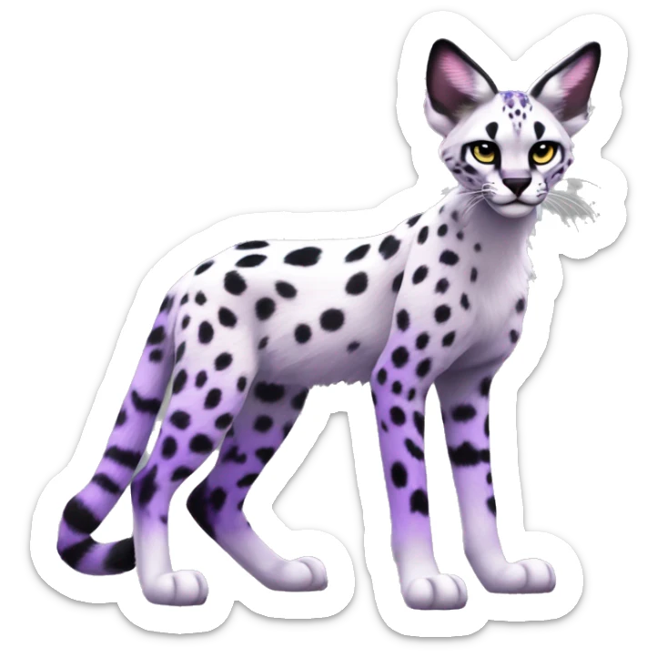 Epic Edgy Colorful Cool Cute Realistic Black White Purple ethereal Serval-Fionbri fursona full body sticker