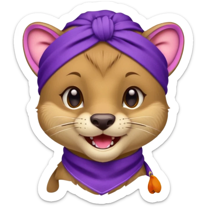 Fossa animal wearing a purple bandana on his forehead from league of legends laughing emoticon sticker