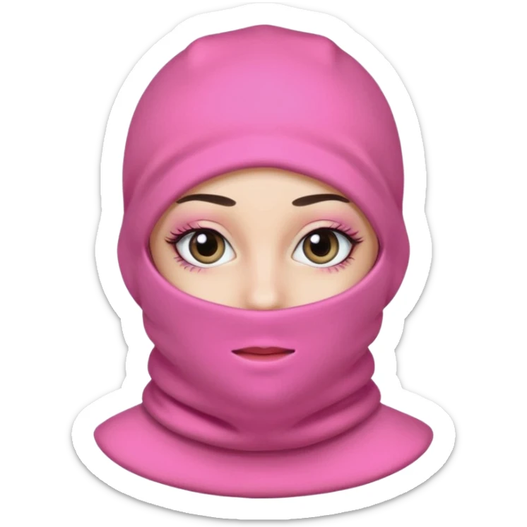 baggy stylish balaclava pink in colour with girly eyes showing through the eye holes of the balaclava with beautiful eyelashes on  sticker