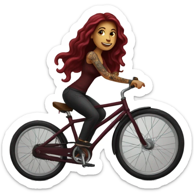 Beautiful tattooed  burgundy long haired woman riding a bike sticker
