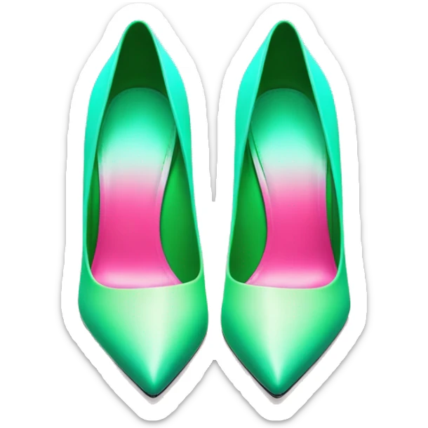 Realistic isolated top view pair of pointed toe hot pink to mint green ombre high heel shoes. sticker