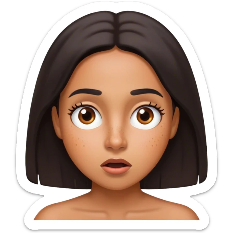 expresión de sorpresa de mujer latina con pequeños lunares en la cara, de pelo lacio sticker