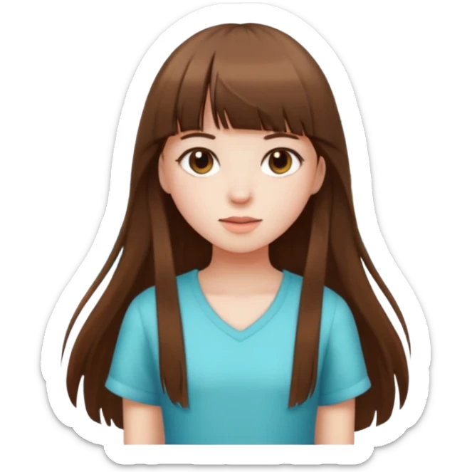 Girly in summer clothes, white skin, long brown hair with straight bang sticker