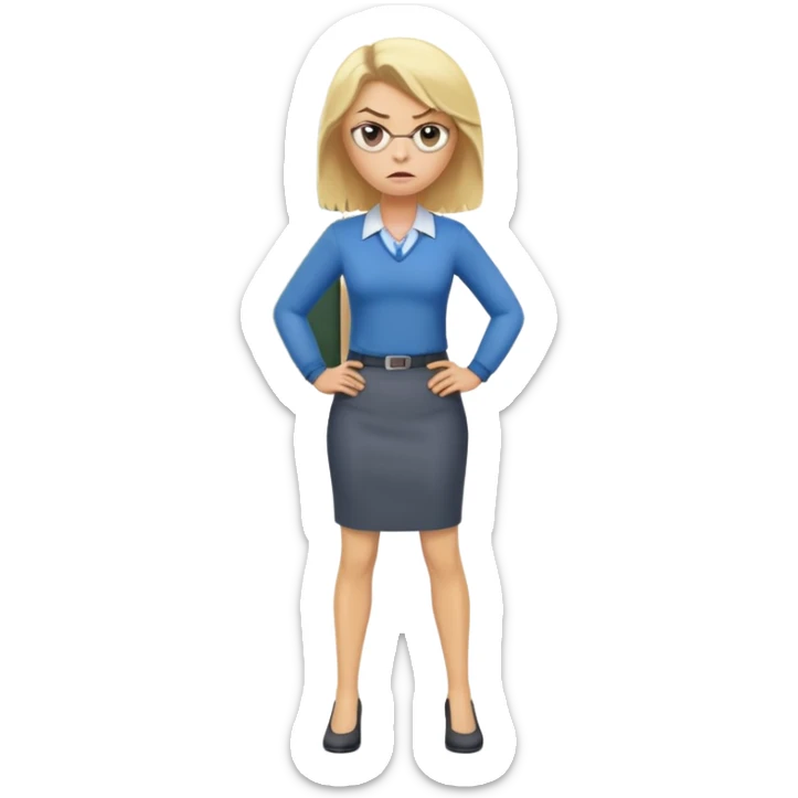 very angry blonde female teacher full body without glasses, hands on hips sticker