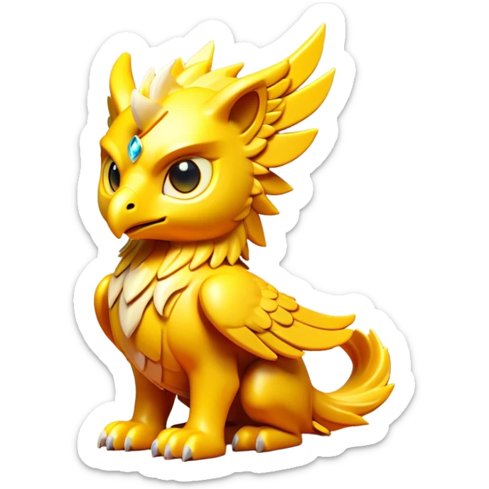 Clash of Clans aesthetic: Cinematic fierce lightning gryphon Beast Emoji, rendered in a 3D vector-style similar to standard emojis with minimal shading and bold, simplified shapes. A compact, isometric mythical creature with wild, majestic features and fierce yet endearing eyes, softly glowing with a primal enchanted charm. Simplified yet unmistakably iconic, highly detailed and consistent, glowing with a soft radiant shine and high polish. Stylized with a touch of mythical wildness and a soft glowing outline, capturing the essence of a legendary beast with a friendly, playful allure! sticker