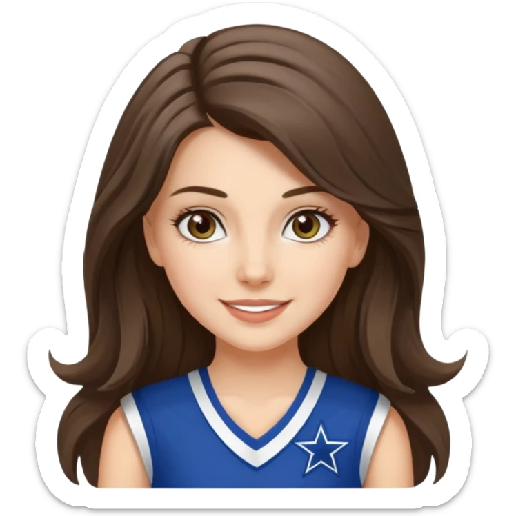 white happy long haired brunette girl hazel eyes in dallas cowboy cheerleader outfit sticker