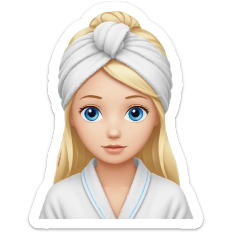 White girl with blonde hair and blue eyes in spa wearing a hair towel  sticker