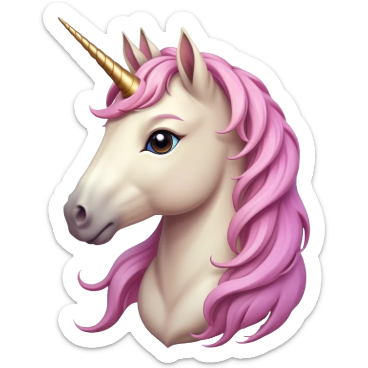 head of an anthropomorphised female unicorn horse, looking directly ahead, relaxed pose sticker