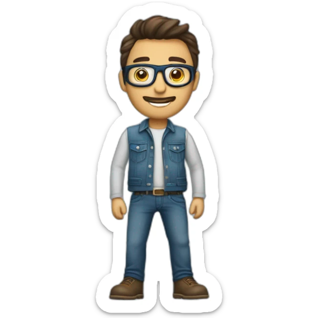 hombre moreno con lentes y uniforme de jean cuerpo completo caminando  sticker
