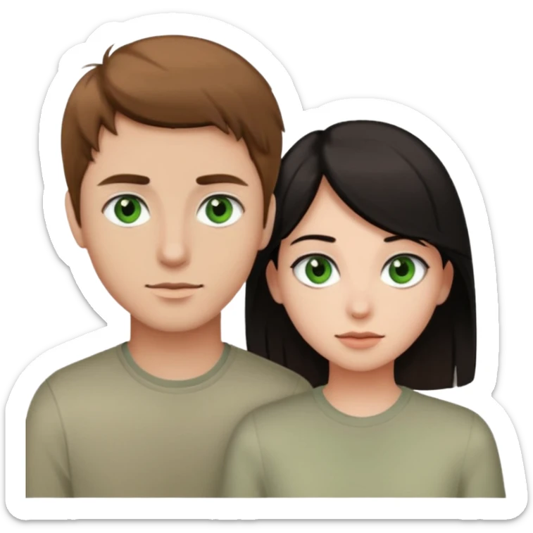 A boyfriend with light brown hair and green eyes next to his girlfriend with black eyes and black hair sticker