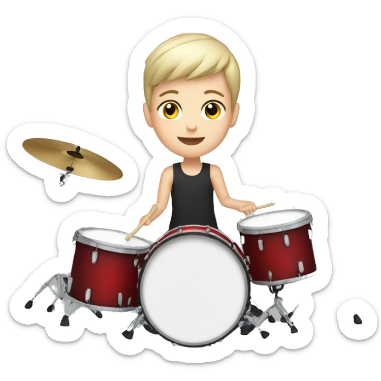 teenager with white skin and short hair playing drums sticker