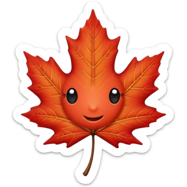 emoji, feuille d'érable couleur vermeille, deux yeux ronds noirs brillants sticker