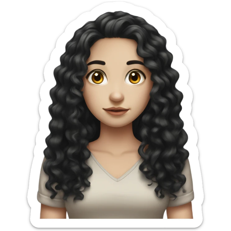 Beautiful girl, long black hair, curly hair, deep brown eyes, pale skin sticker