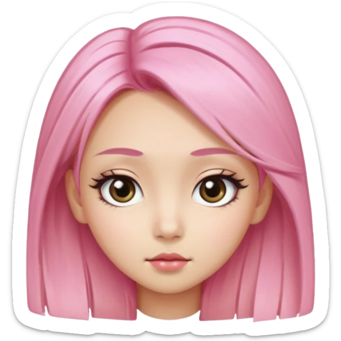 An Asian girl with pink-blonde hair, big eyes, thick eyebrows, and long eyelashes; only her head... sticker