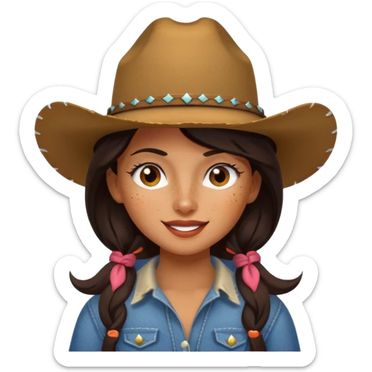 Tan skin girl with freckles dark hair winking wearing a cowboy hat  sticker