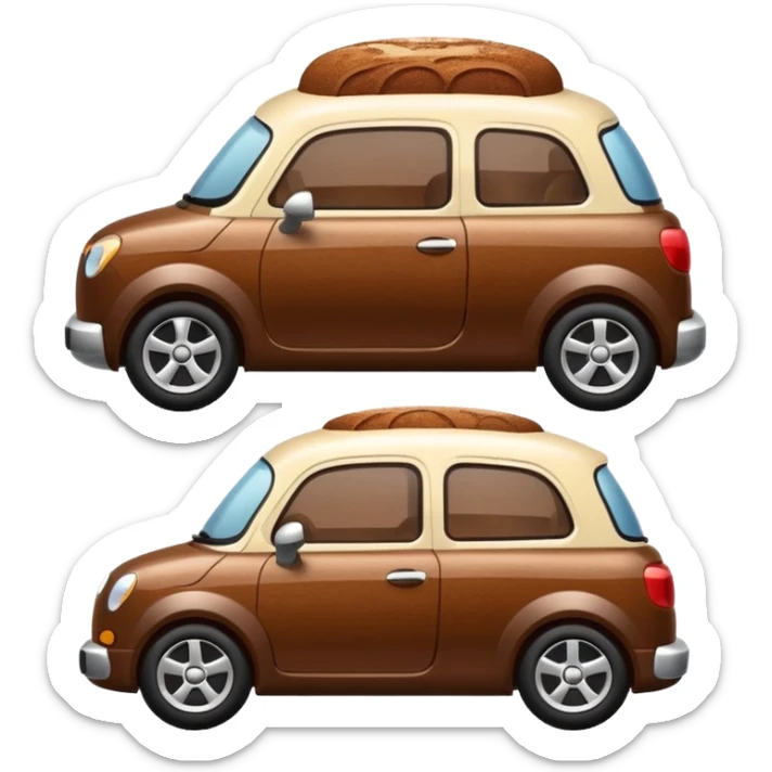 A cute small car, emoji style, side view, adorable tiramisu car, dusting of cocoa, creamy texture, dessert-inspired sticker