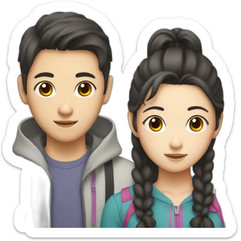Teen Korean boy with a girl who has two side pony tails sticker
