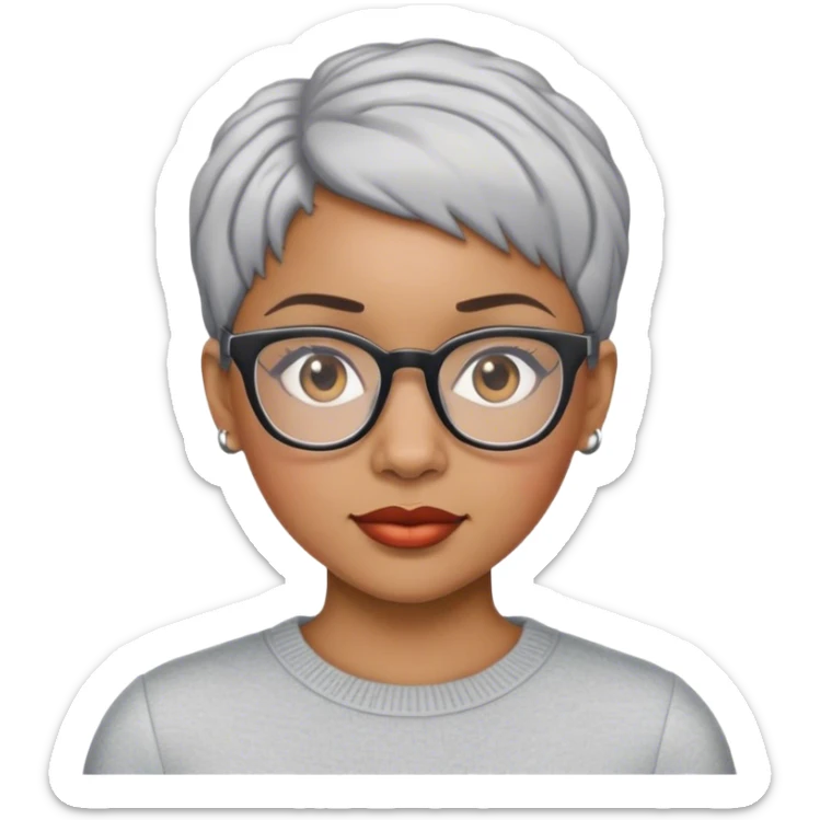 Young light skin African American woman with short gray haircut and glasses sticker