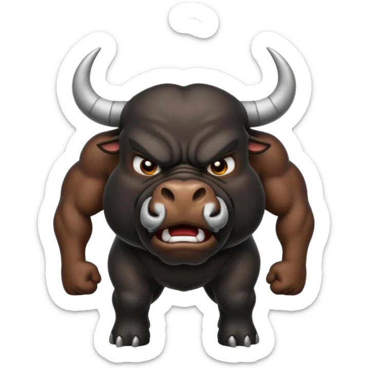 Emoji of an angry black powerful bull with steam coming out of its nose sticker