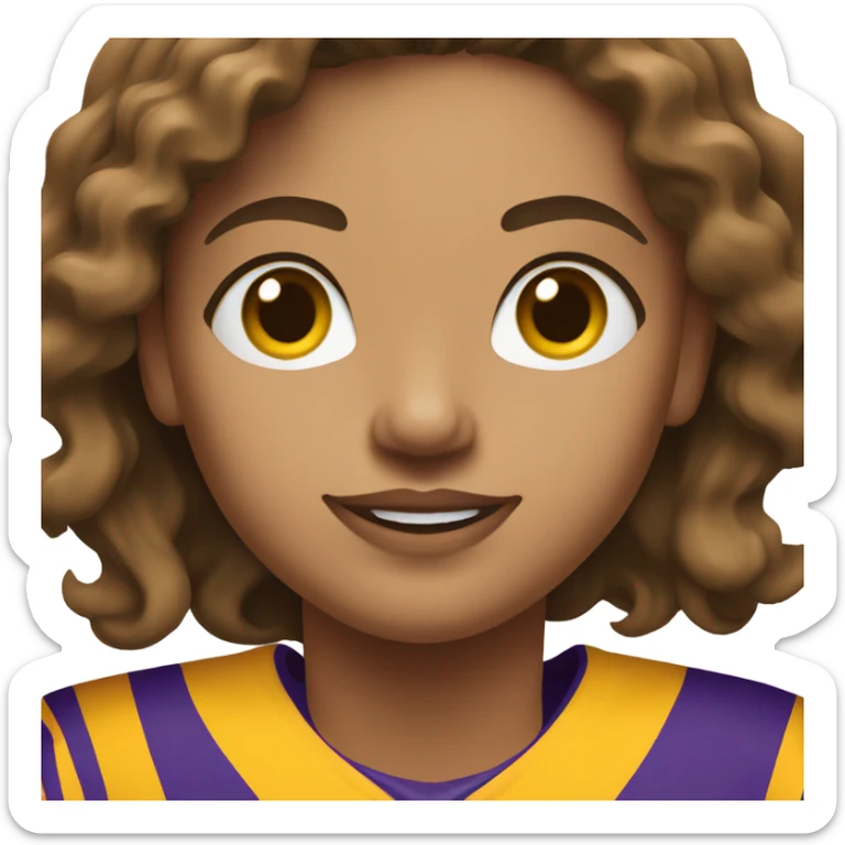 Medium skin woman with long wavy brown hair wearing lsu jersey sticker