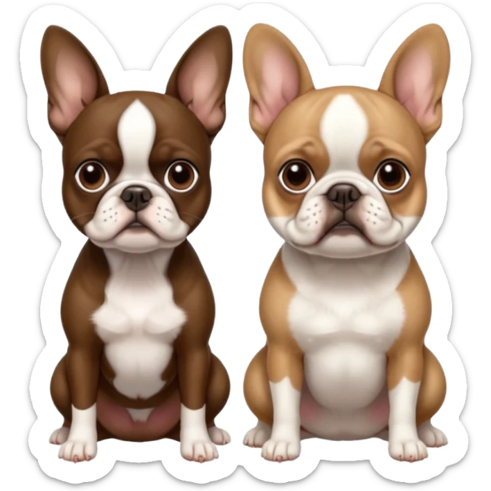 Skinny brown Boston terrier and pure white French bulldog sticker
