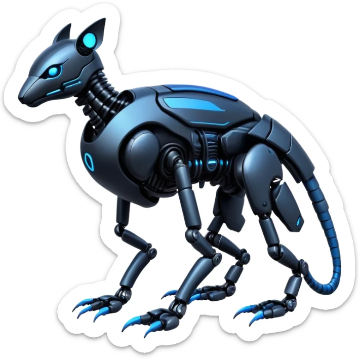 Modern futuristic black dark cyberpunk-fakemon-animal-creature with blue accents sticker