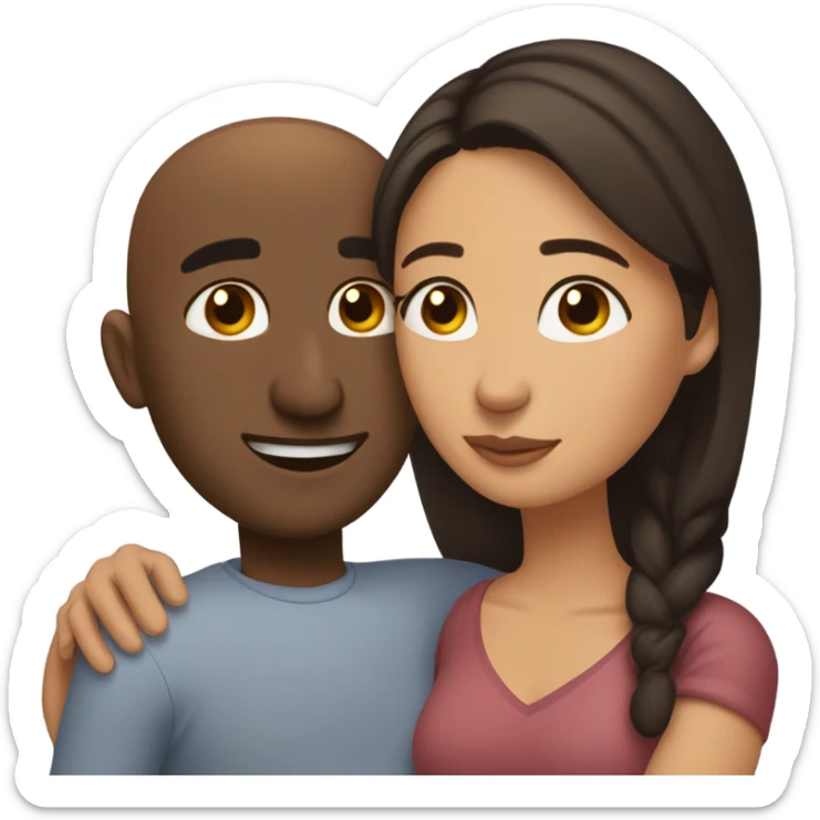 Comforting hug from brunette Puerto Rican with dark brown eyes to short, bald man with brown eyes sticker
