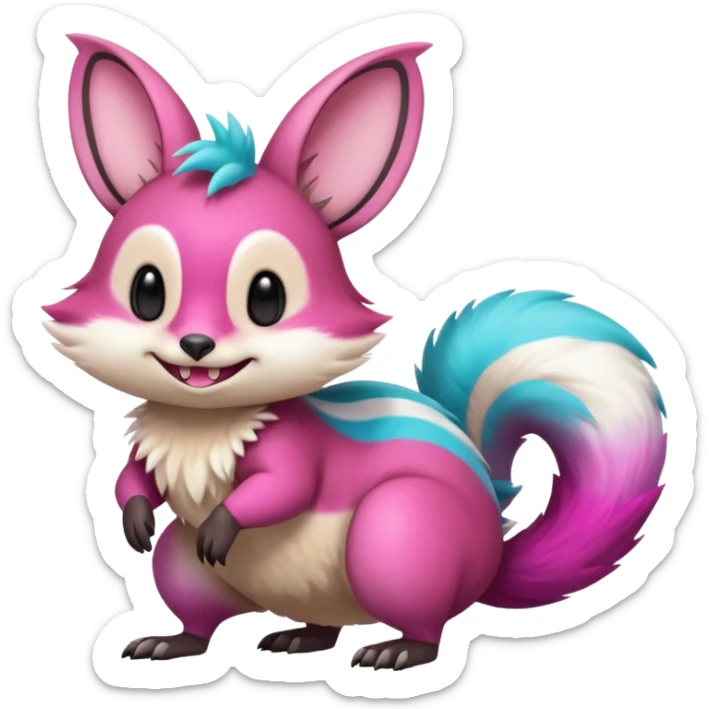 Cyan-Magenta-gradients Minccino-Emolga-Numbat-Sergal-fusion-hybrid-animal-creature, full body sticker