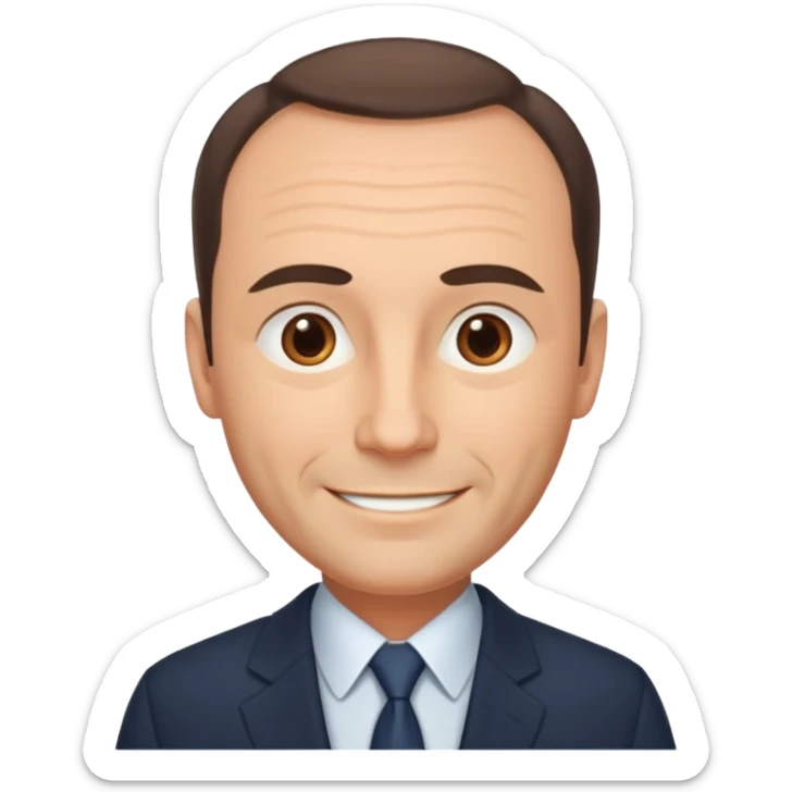 middle aged man, receding hairline, wearing a suit, warm smile emoji sticker