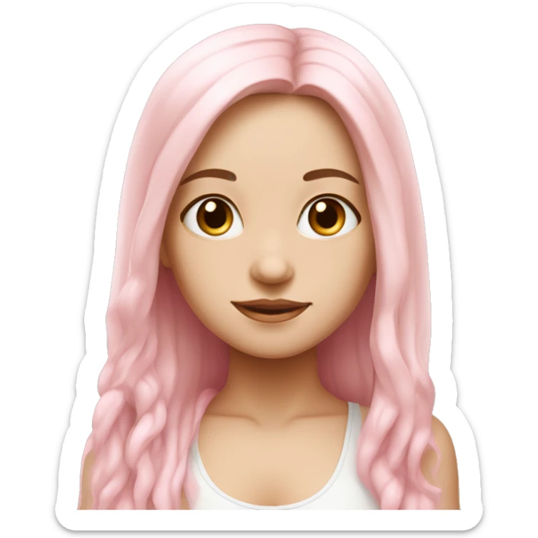 White skin girl in light pink yoga outfitot pink long hair sticker