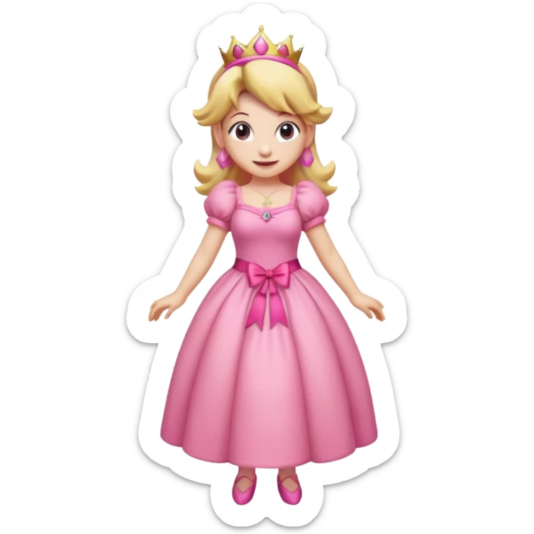 Princess peach full body with a pink ribbon on her hair sticker